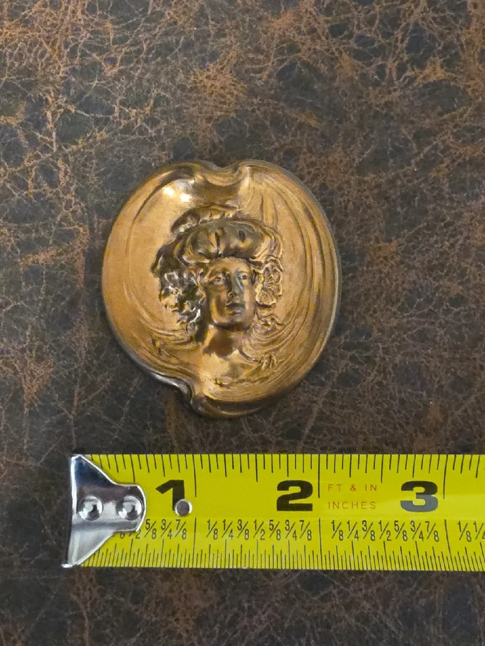 Vintage Art Nouveau Gold Color Metal Woman's Portrait Head Ornate Brooch
